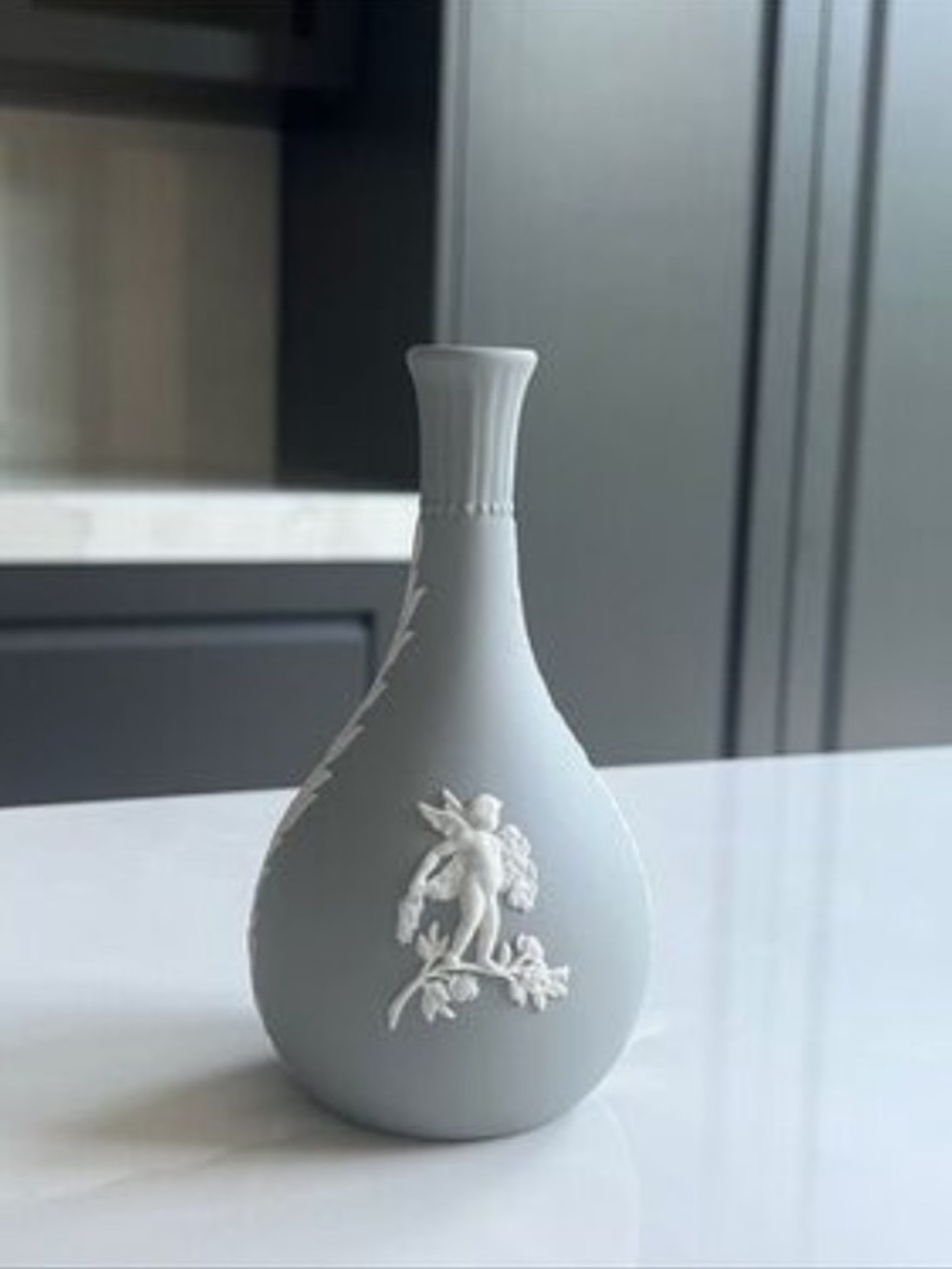 Wedgwood Jasperware Vase. Gray Jasperware Vase 1970.